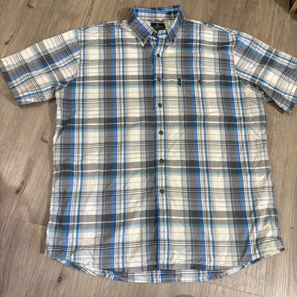 GH Bass & Co. Men’s XL Plaid Button Down Shirt  Short Sleeve Blue White Gray - Picture 3 of 9